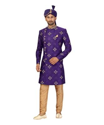 Purple Art Silk Embroidery Classic Sherwani 2