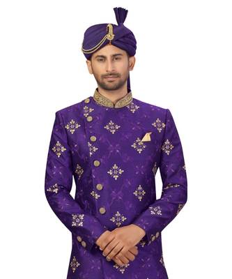 Purple Art Silk Embroidery Classic Sherwani 3
