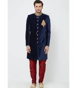 Navy Blue Velvet Hand Work Pakistani Sherwani