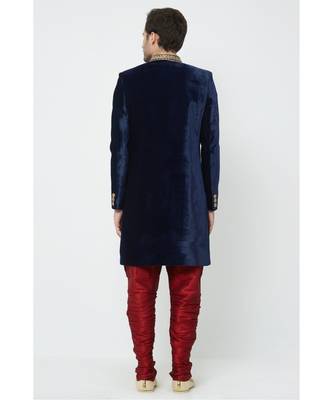 Navy Blue Velvet Hand Work Pakistani Sherwani 3