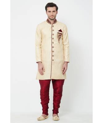 Cream Brocade Hand Work Pakistani Sherwani 1
