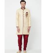 Cream Brocade Hand Work Pakistani Sherwani