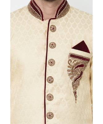 Cream Brocade Hand Work Pakistani Sherwani 3