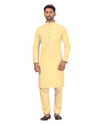 Lemon Cream Cotton with Polyester Pattern Pathani Set 2