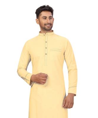 Lemon Cream Cotton with Polyester Pattern Pathani Set 3