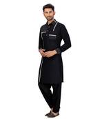 Black Cotton with Polyester Pattern Pathani Set