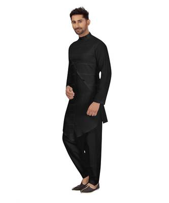 Black Cotton with Polyester Pattern Pathani Set 1