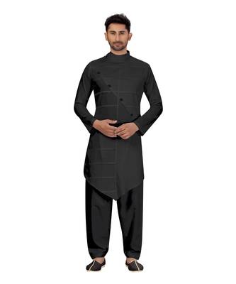 Black Cotton with Polyester Pattern Pathani Set 2
