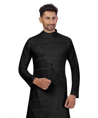 Black Cotton with Polyester Pattern Pathani Set 3