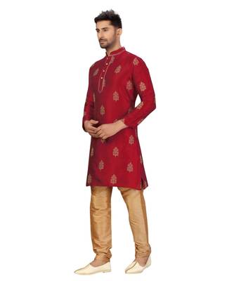 Maroon Art Silk Embroidery Kurta Pyjama 1