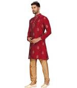 Maroon Art Silk Embroidery Kurta Pyjama