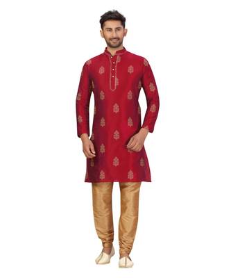 Maroon Art Silk Embroidery Kurta Pyjama 2