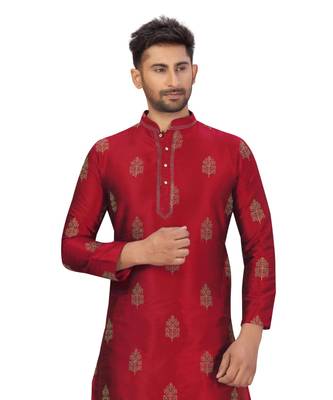 Maroon Art Silk Embroidery Kurta Pyjama 3