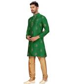 Green Art Silk Embroidery Kurta Pyjama