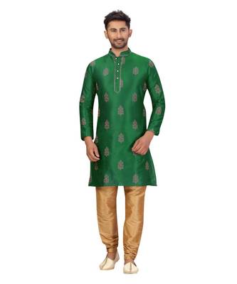 Green Art Silk Embroidery Kurta Pyjama 2