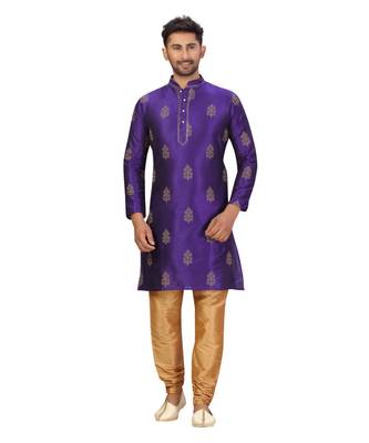 Purple Art Silk Embroidery Kurta Pyjama 2