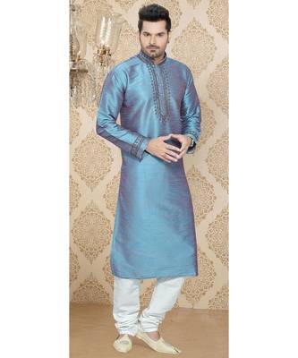 Dual Tone Blue Art Silk Dori Work Kurta Pyjama 1
