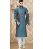 Dual Tone Rama Green Art Silk Dori Work Kurta Pyjama