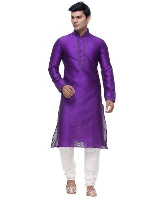 Purple Art Silk Dori Work Kurta Pyjama 1