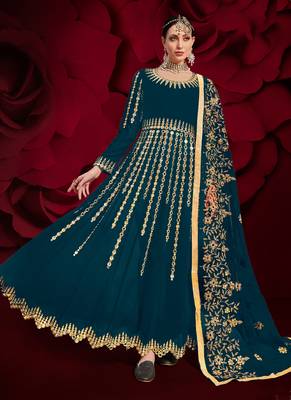 Dark Teal Georgette Anarkali Salwar Kameez 1