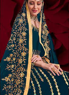 Dark Teal Georgette Anarkali Salwar Kameez 2