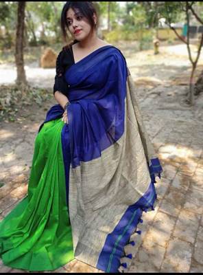 Cotton Silk Ghicha Pallu Handloom Saree With Blouse Piece 1
