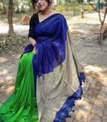 Cotton Silk Ghicha Pallu Handloom Saree With Blouse Piece