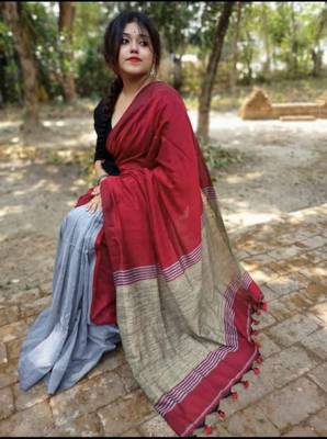 COTTON SILK GHICHA PALLU HANDLOOM SAREE WITH BLOUSE PIECE 1