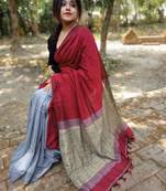 COTTON SILK GHICHA PALLU HANDLOOM SAREE WITH BLOUSE PIECE