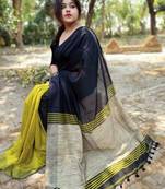 COTTON SILK GHICHA PALLU HANDLOOM SAREE WITH BLOUSE PIECE
