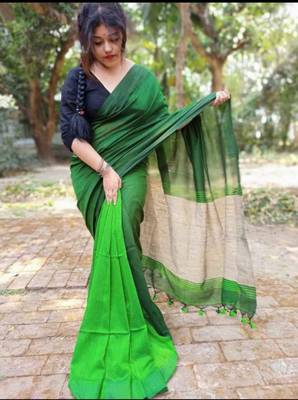 COTTON SILK GHICHA PALLU HANDLOOM SAREE WITH BLOUSE PIECE 1