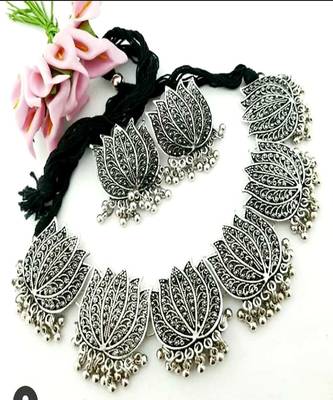 Fashion Traditional   Oxidized  Silver Plated Arabian Style Choker Necklace  With earrings For Women & Girls 1