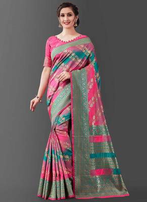 Pink Banarasi Silk Jacquard Work Designer Saree 1