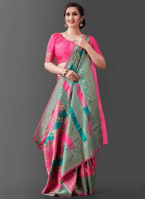 Pink Banarasi Silk Jacquard Work Designer Saree 2