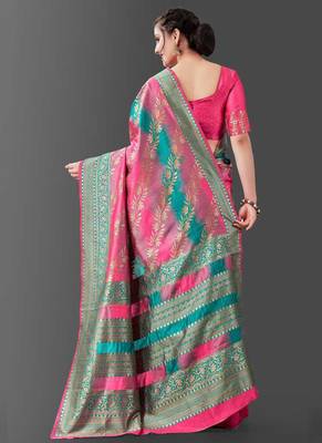 Pink Banarasi Silk Jacquard Work Designer Saree 3