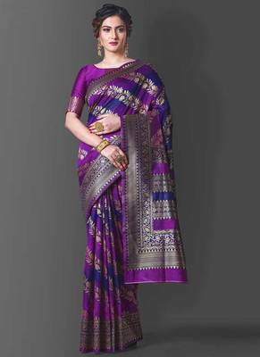 Purple Banarasi Silk Jacquard Work Designer Saree 1