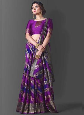 Purple Banarasi Silk Jacquard Work Designer Saree 2