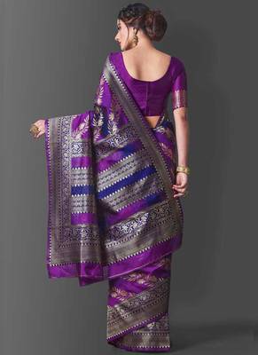 Purple Banarasi Silk Jacquard Work Designer Saree 3
