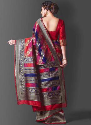 Red Banarasi Silk Jacquard Work Designer Saree 3