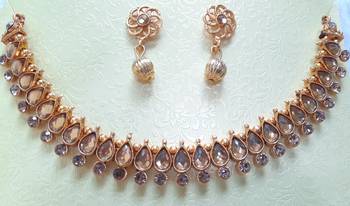 Necklace  Set Ad  Kundan Simple Look Gold Plated pearls Lightweight Jewelry With Earrings for Women & Girls 1