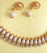 Necklace  Set Ad  White Kundan Simple Look Gold Plated pearls Lightweight Jewelry With Earrings for Women & Girls