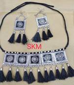 Oxidised Jewellery Afghani Style Black Thread silver Choker Necklace  Set for Women & Girls