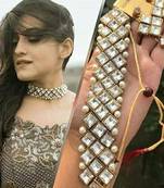 Golden Mother of Pearl Chocker in White Stone Kundan Set for Women & Girls