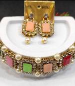 Gold Plated Traditional  AD Stone Studded Pearl   Multicolor  Jewellery Set With Earrings For Women/Girls 