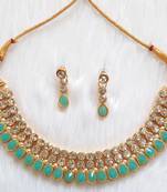 Classy Choker Style Ad Stone Necklace  Set Gold Plated With matching Earrings