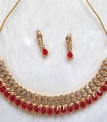 Classy Choker Style Ad Stone Maroon Necklace  Set  Gold Plated With matching Earrings