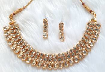 Classy Choker Style Ad Stone  Necklace  Set White Gold Plated With matching Earrings 1
