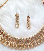 Classy Choker Style Ad Stone  Necklace  Set White Gold Plated With matching Earrings