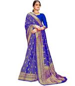 Blue woven banarasi silk saree with blouse