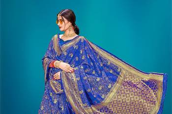 Blue woven banarasi silk saree with blouse 3